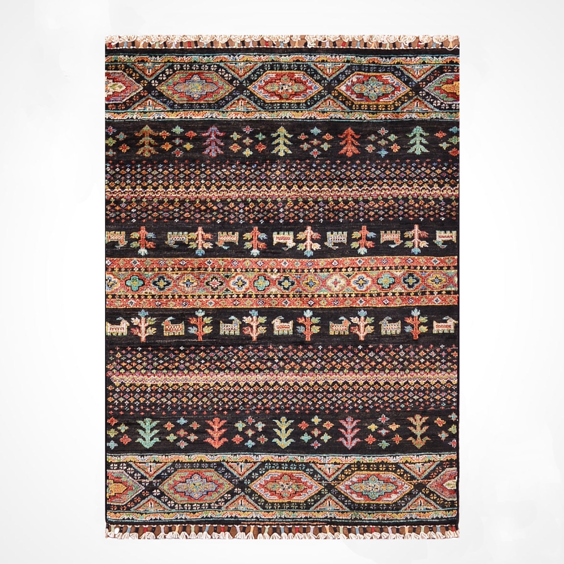 Khorjin Original Hand Woven Black Vegetable Dyed Wool Carpet - 2x4 ft
