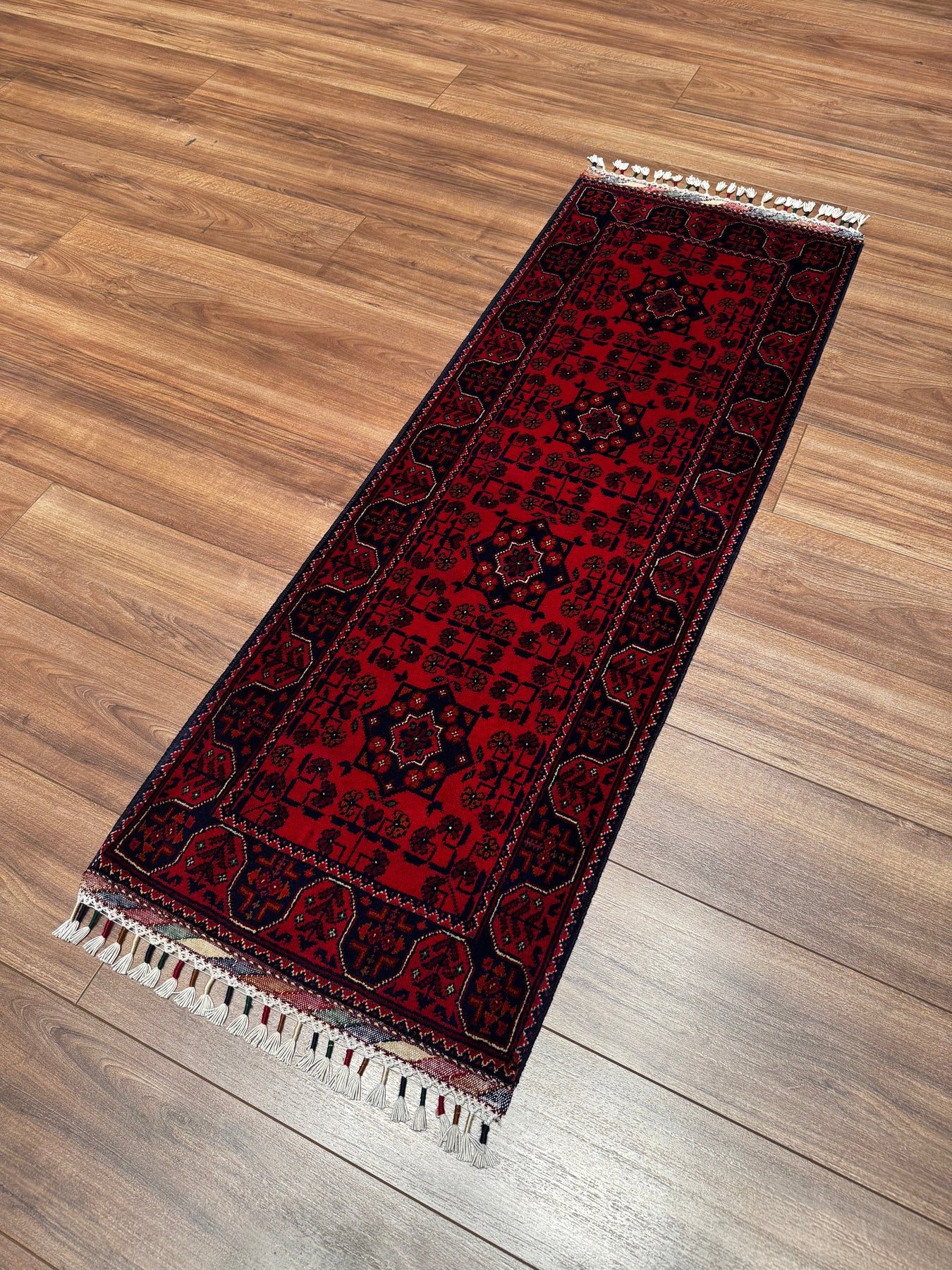 Afghan Hamyap Handmade Red Wool Runner Rug – 2x5 ft Vegetable Dyed