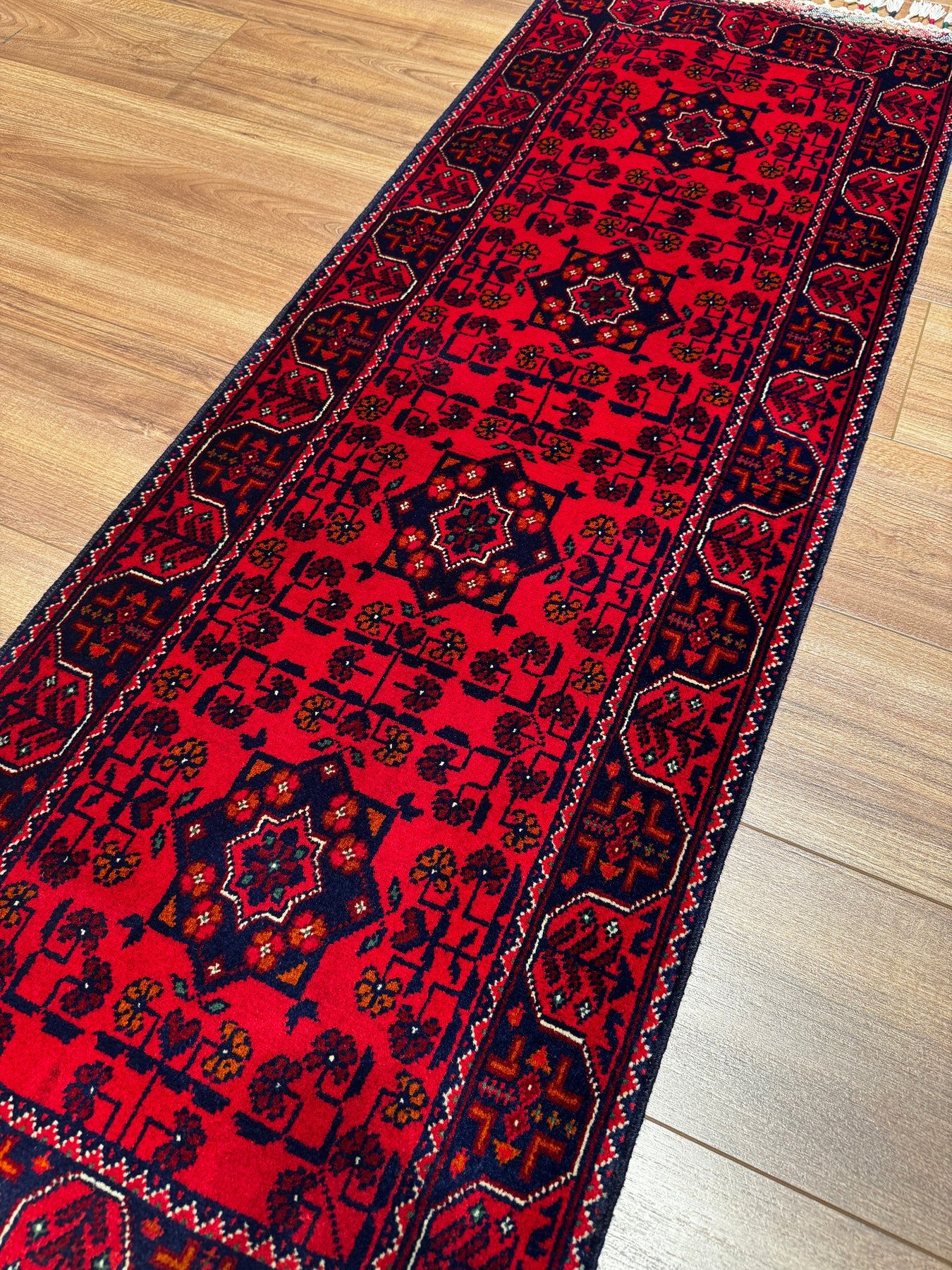 Afghan Hamyap Handmade Red Wool Runner Rug – 2x5 ft Vegetable Dyed