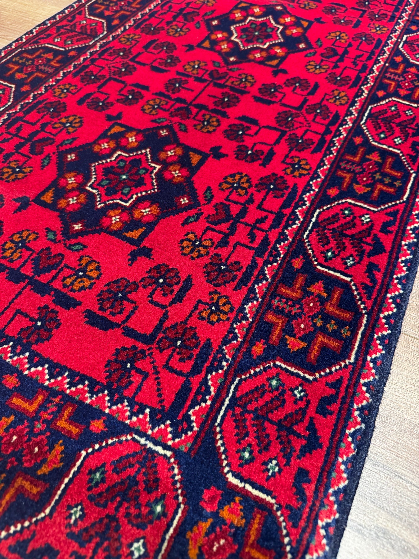 Afghan Hamyap Handmade Red Wool Runner Rug – 2x5 ft Vegetable Dyed