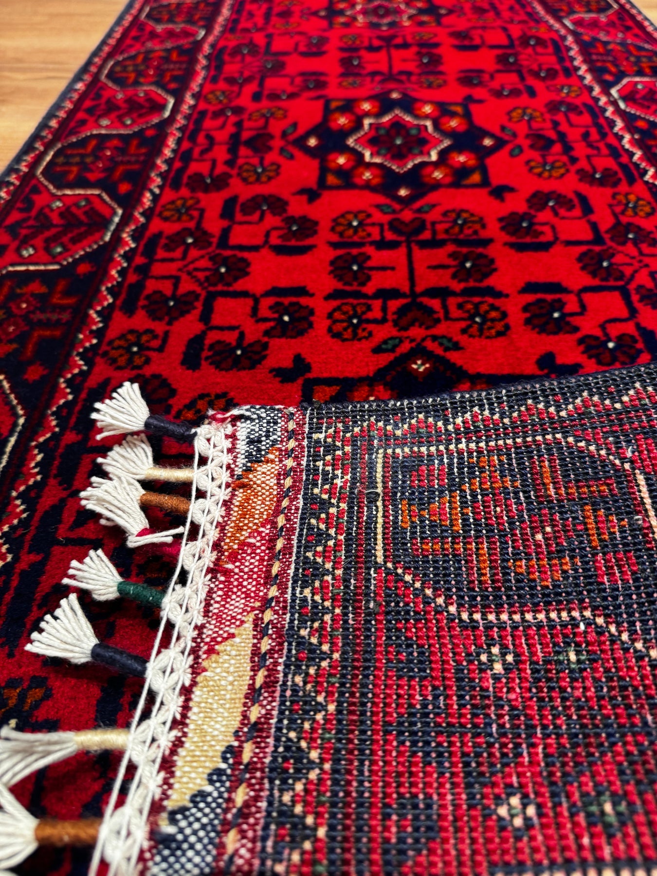 Afghan Hamyap Handmade Red Wool Runner Rug – 2x5 ft Vegetable Dyed