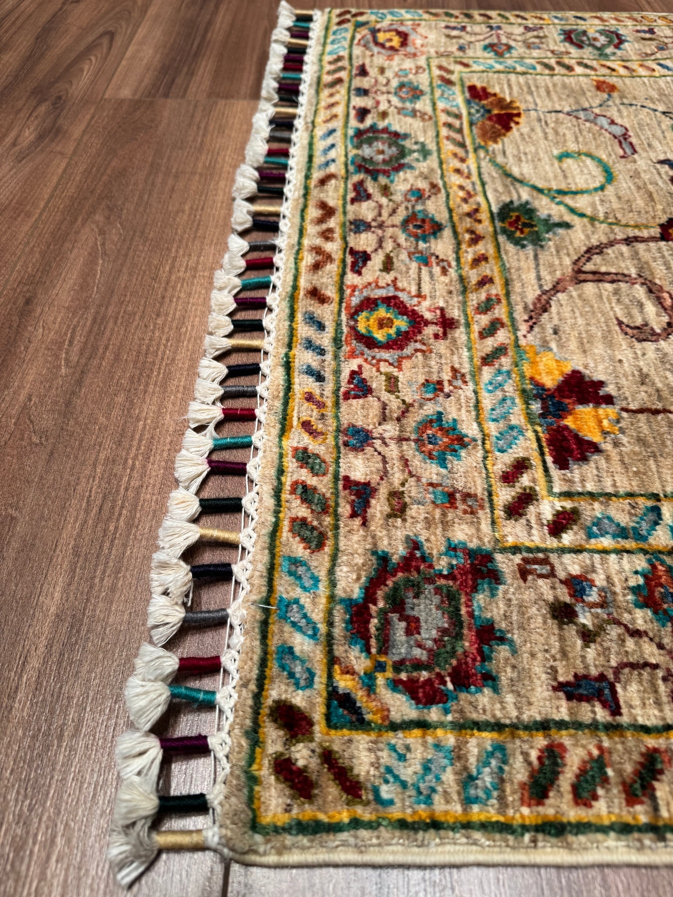 Sultani Binbirgece Original Hand Woven Beige Vegetable Dyed Wool Carpet - 5x6 ft