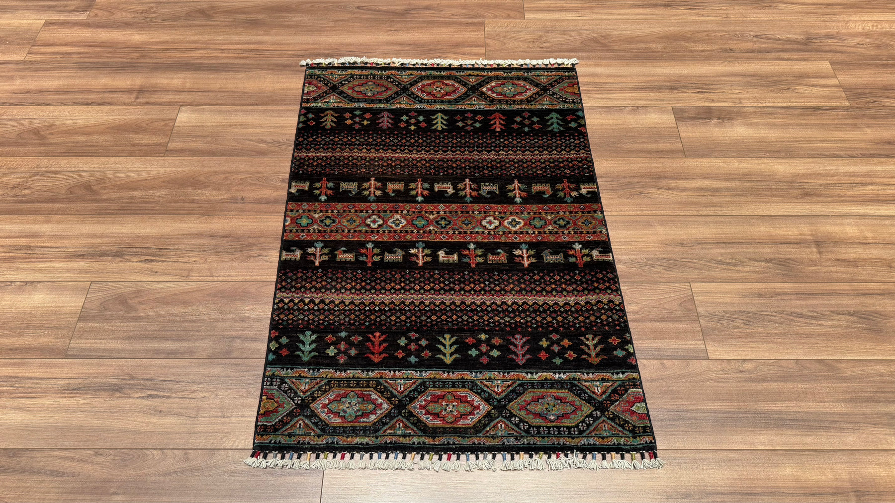 Khorjin Original Hand Woven Black Vegetable Dyed Wool Carpet - 2x4 ft