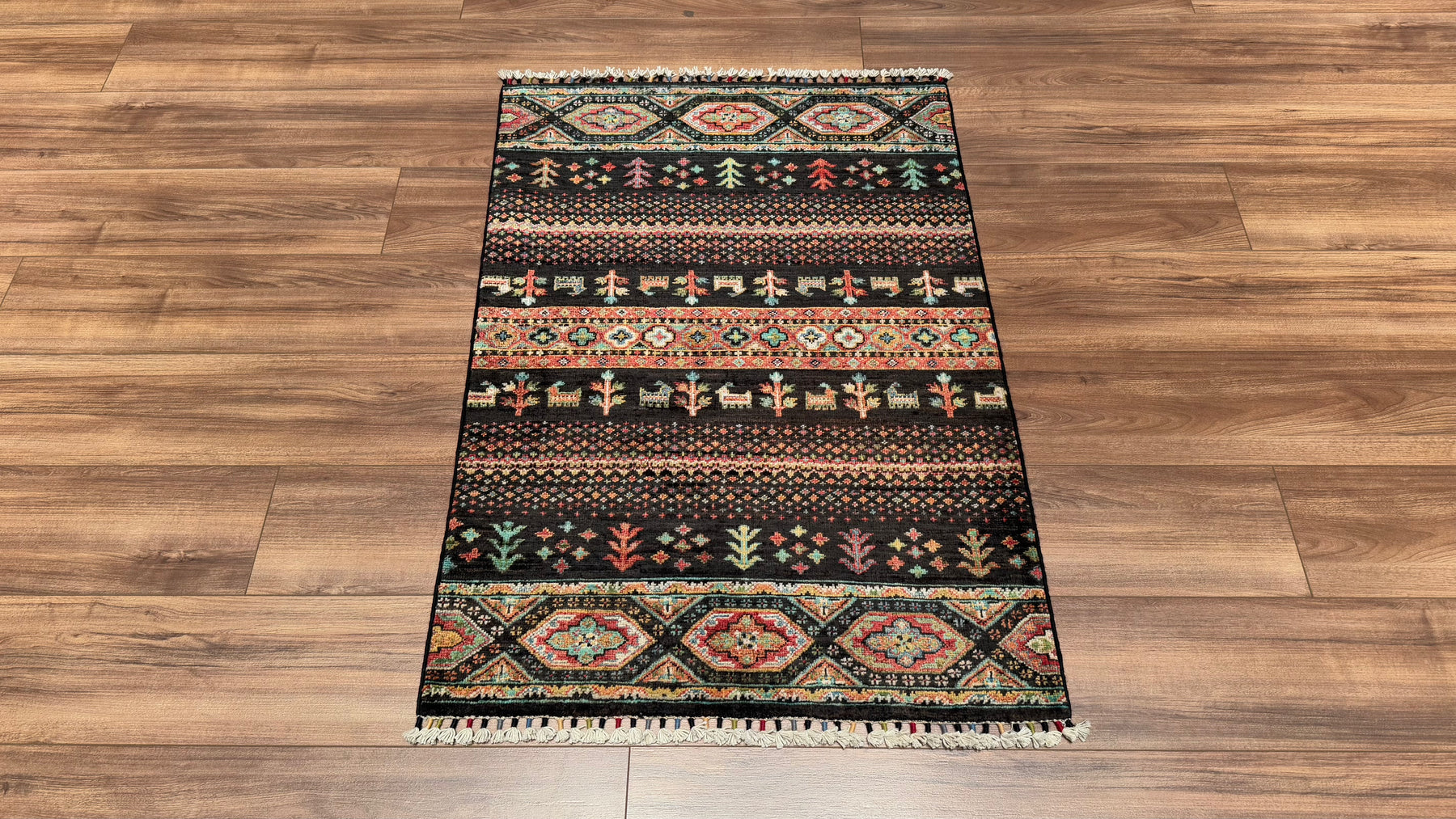 Khorjin Original Hand Woven Black Vegetable Dyed Wool Carpet - 2x4 ft