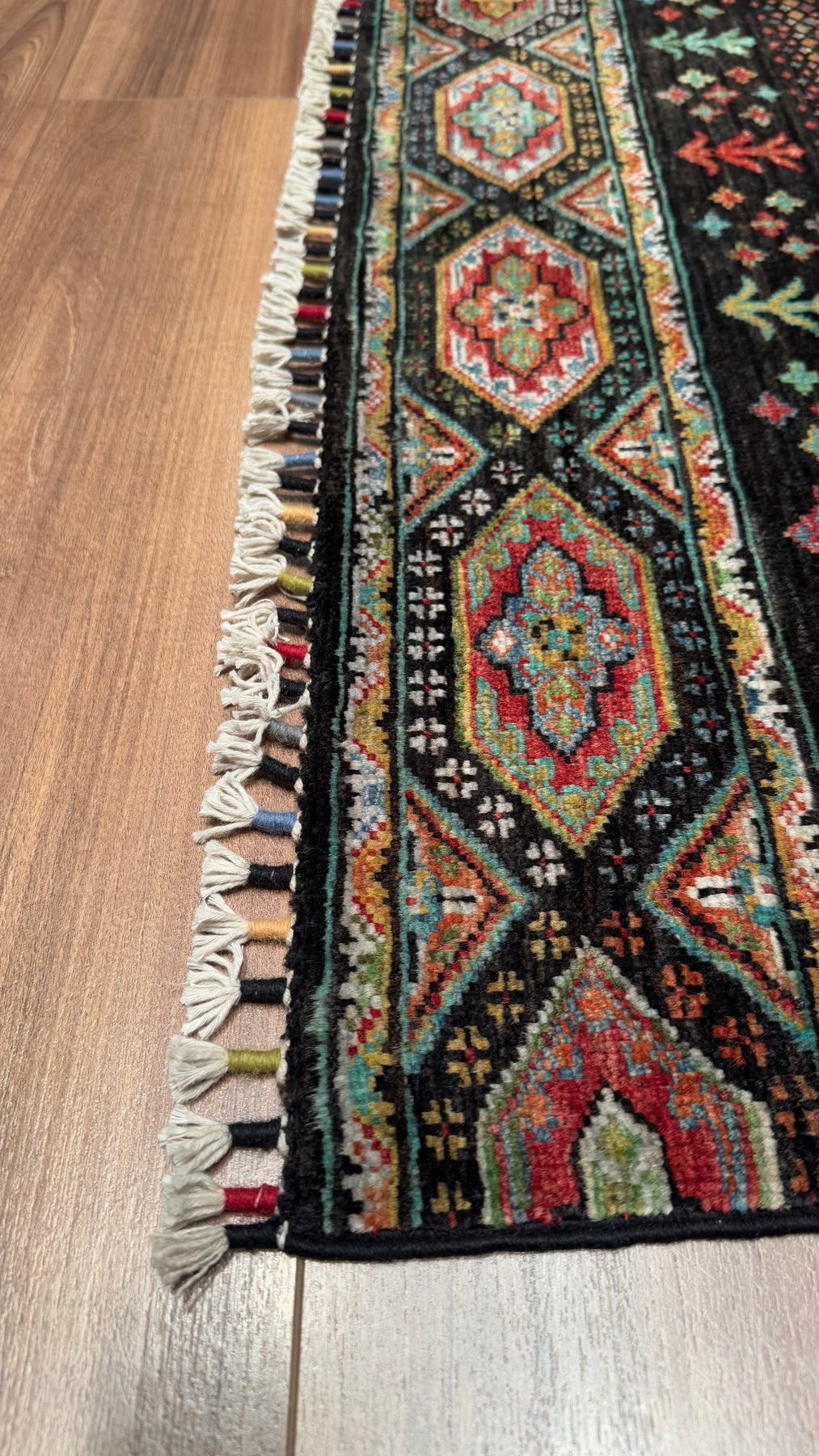Khorjin Original Hand Woven Black Vegetable Dyed Wool Carpet - 2x4 ft