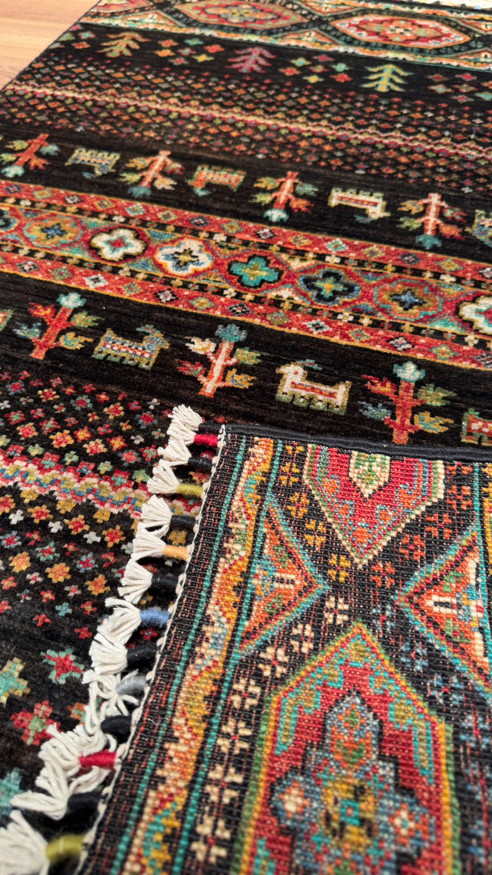 Khorjin Original Hand Woven Black Vegetable Dyed Wool Carpet - 2x4 ft