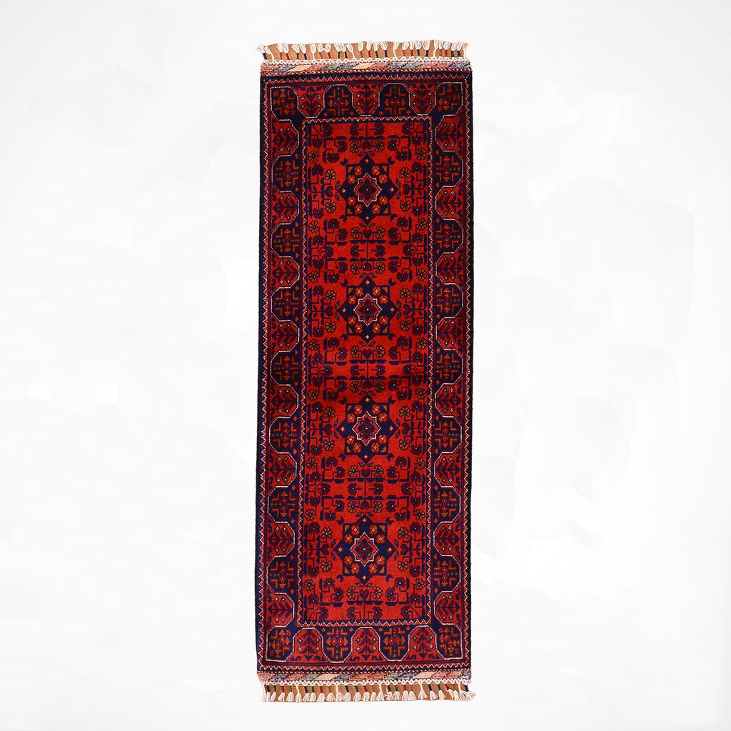 Afghan Hamyap Handmade Red Wool Runner Rug – 2x5 ft Vegetable Dyed