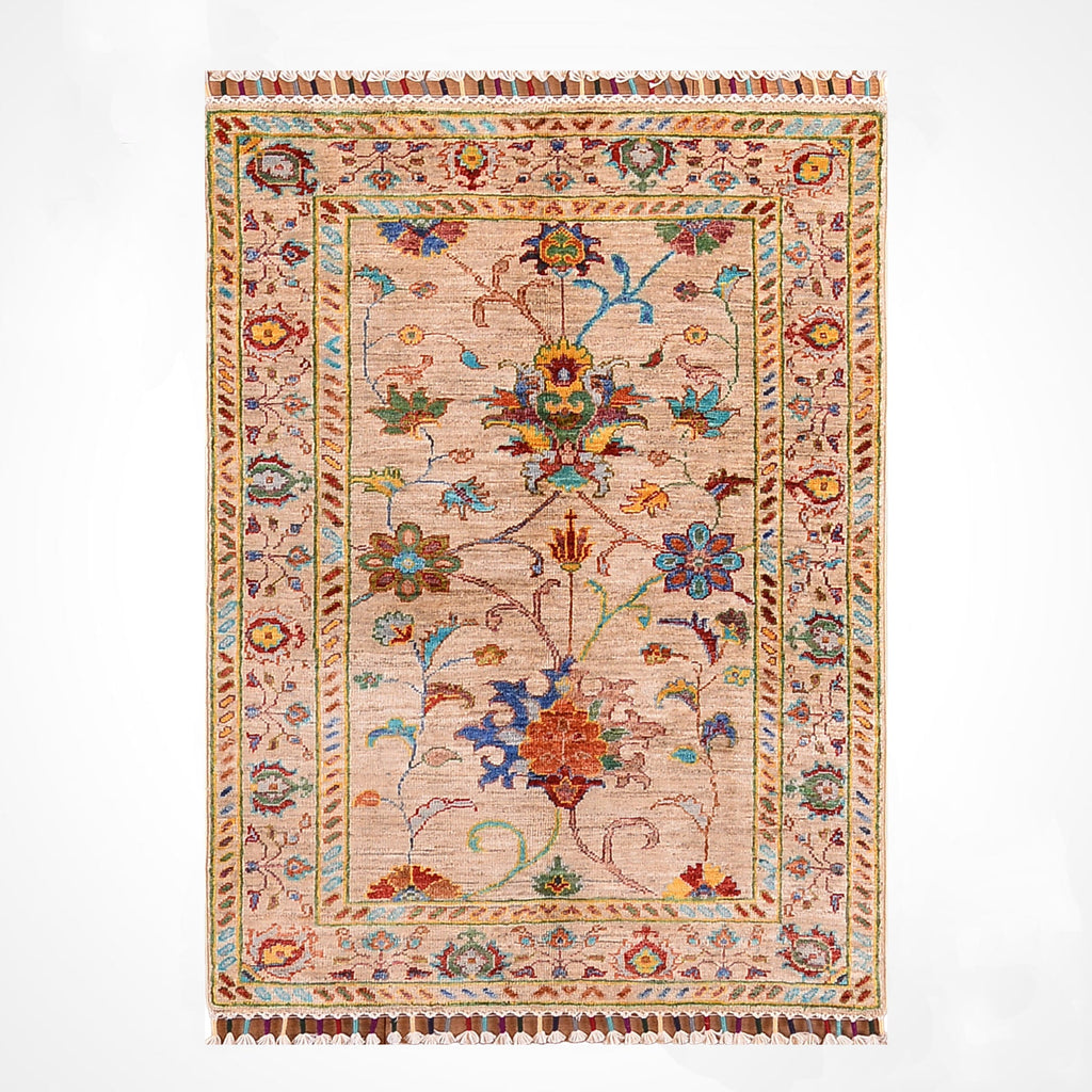 Sultani Binbirgece Original Hand Woven Beige Vegetable Dyed Wool Carpet - 5x6 ft