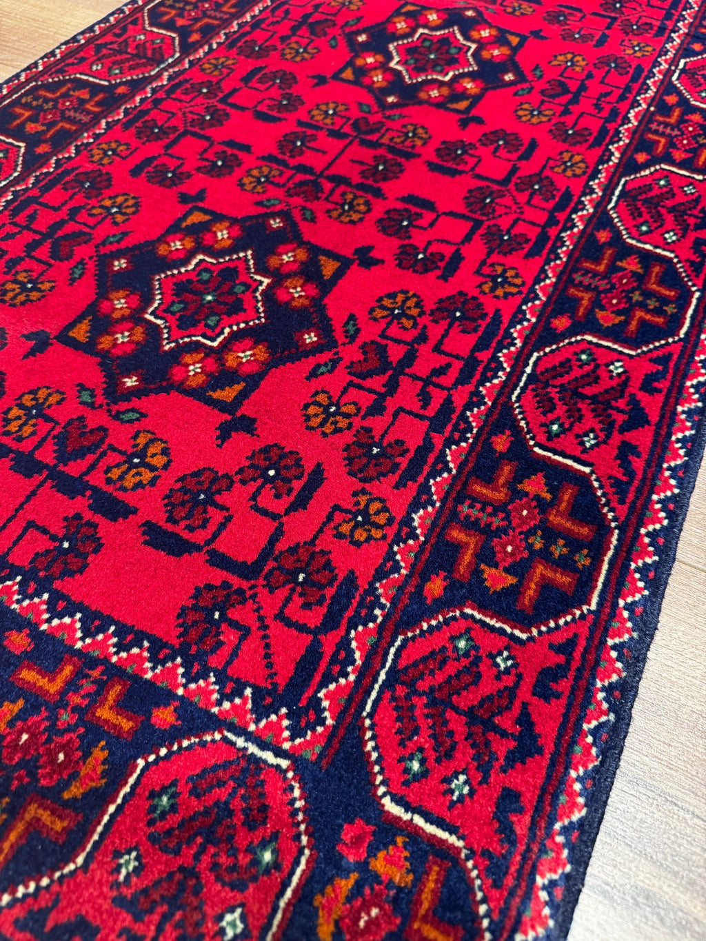 Afghan Hamyap Handmade Red Wool Runner Rug – 2x5 ft Vegetable Dyed
