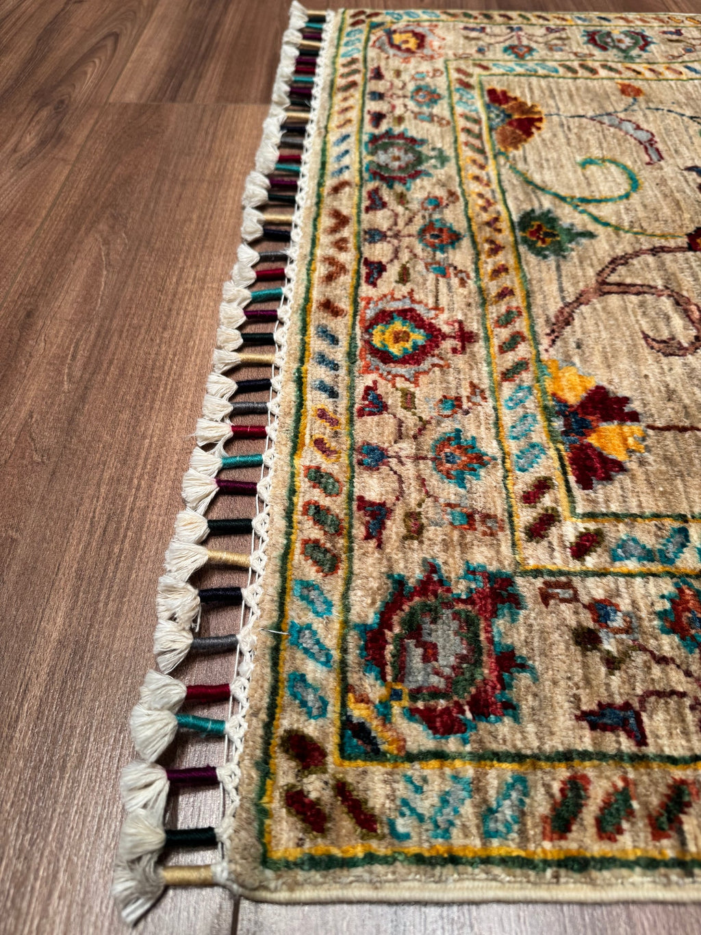 Sultani Binbirgece Original Hand Woven Beige Vegetable Dyed Wool Carpet - 5x6 ft