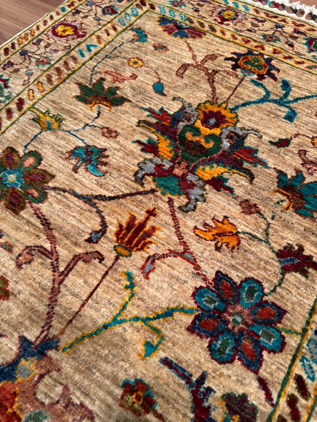 Sultani Binbirgece Original Hand Woven Beige Vegetable Dyed Wool Carpet - 5x6 ft